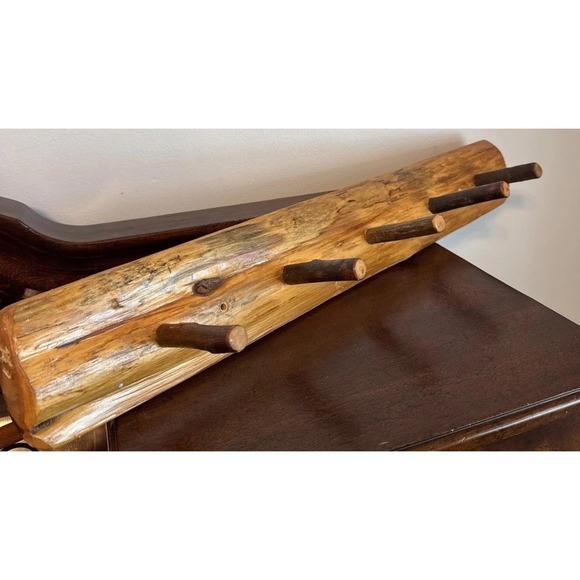 Other - 28" LOG Wall Mount Coat Rack 5 Wood Pegs Lodge Cabin Decor Branch Tree Primitive
